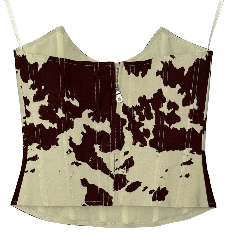 Miaou Brown and Cream Strapless Cowprint Corset Top - Picture 3 of 7